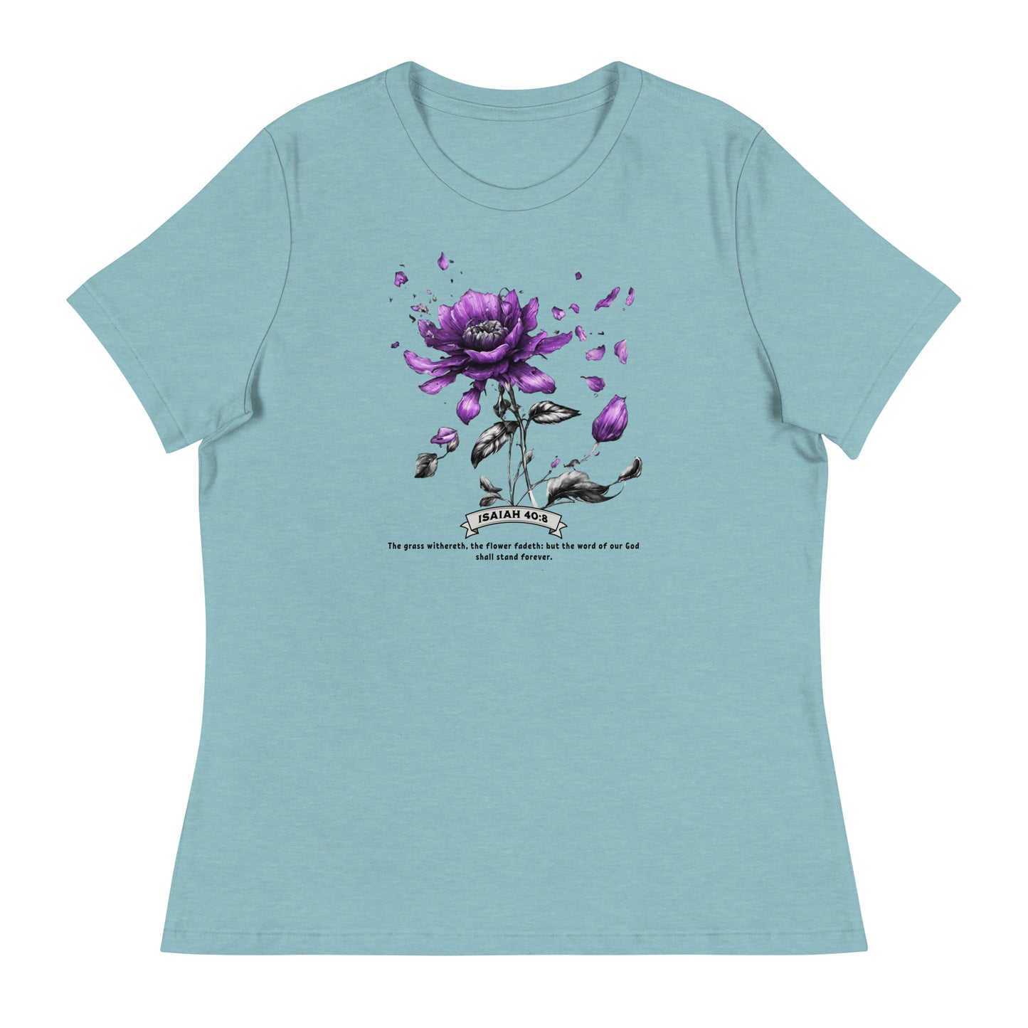 Flower Fadeth Women's Christian T-Shirt Heather Blue Lagoon