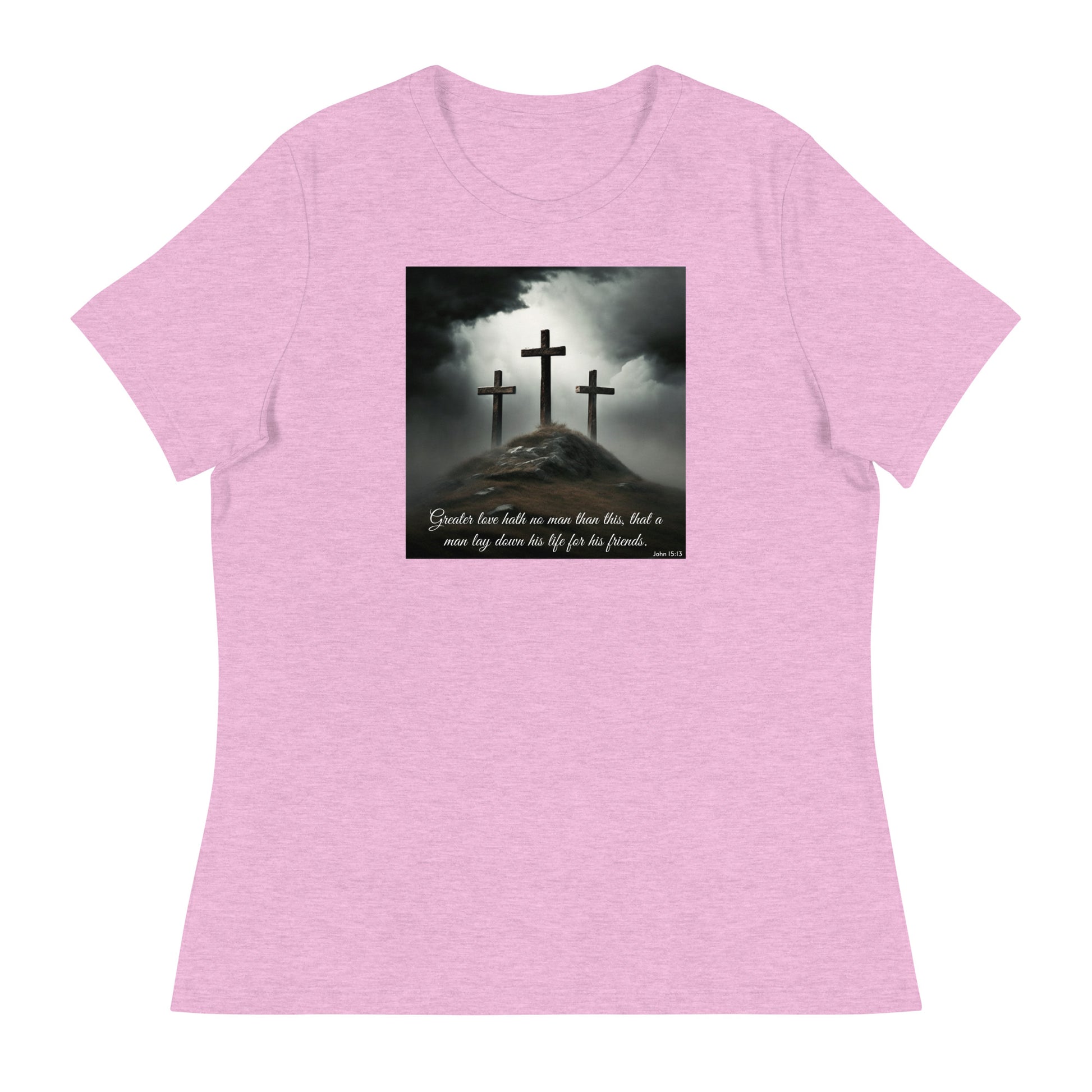 John 15:13 Women's Christian T-Shirt Heather Prism Lilac