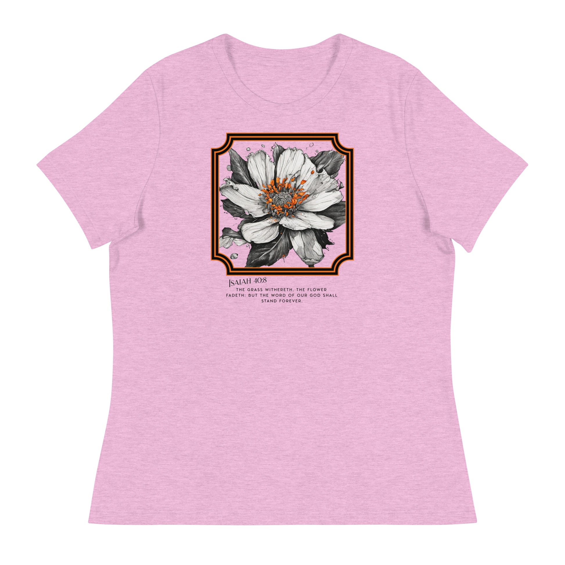 Isaiah 40:8 Flower Fadeth Women's Christian Graphic T-Shirt Heather Prism Lilac