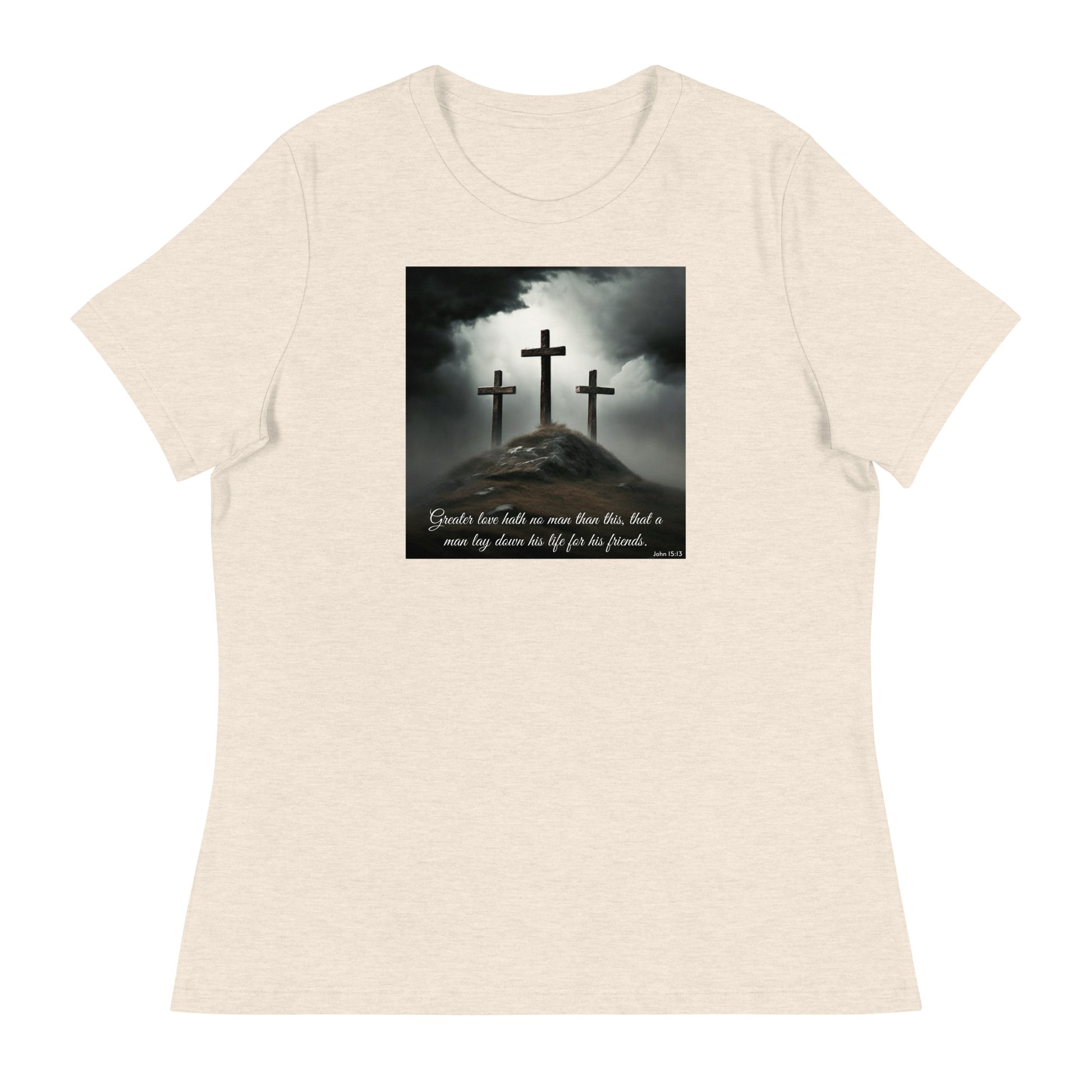 John 15:13 Women's Christian T-Shirt Heather Prism Natural