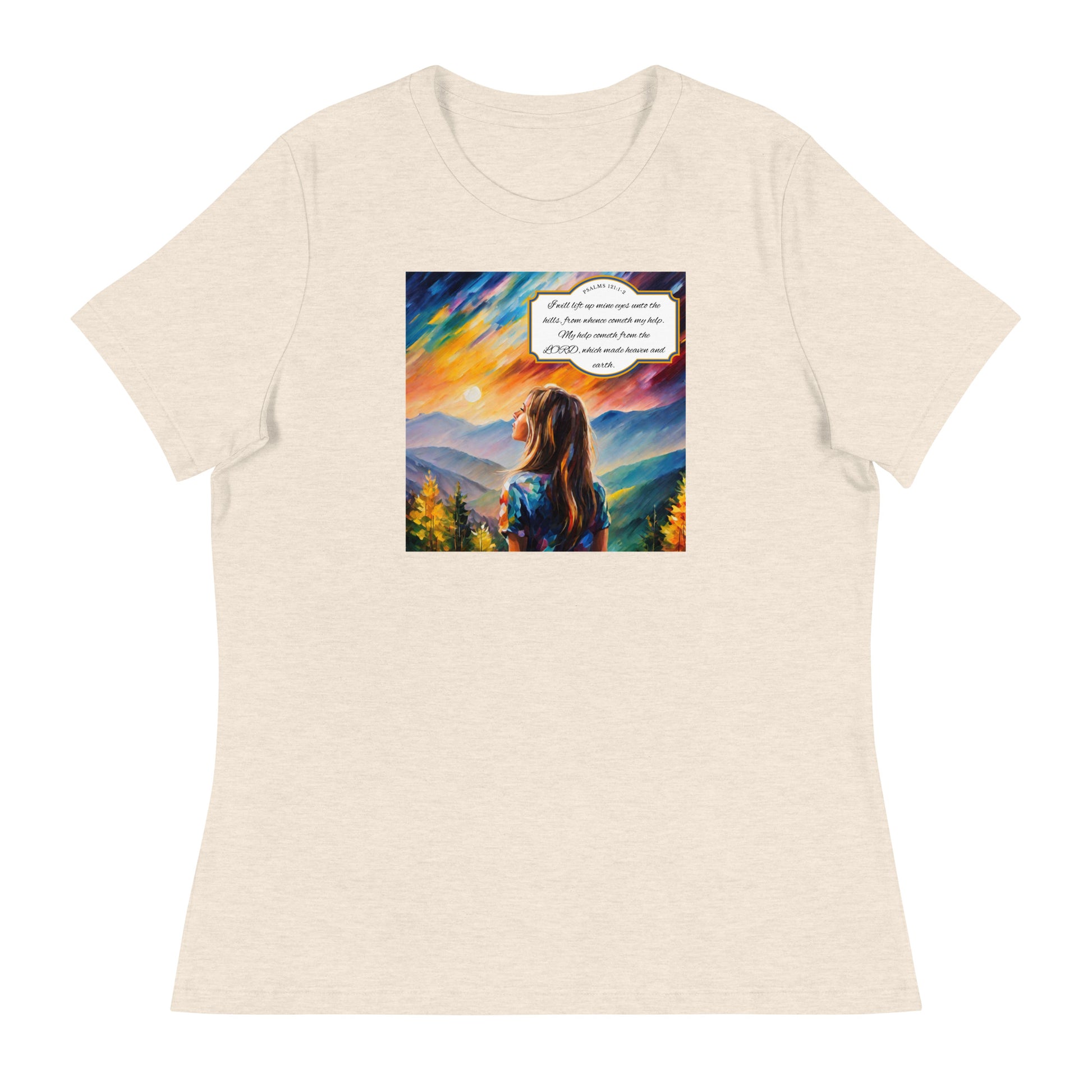 Lift Up Mine Eyes Women's Christian T-Shirt Heather Prism Natural