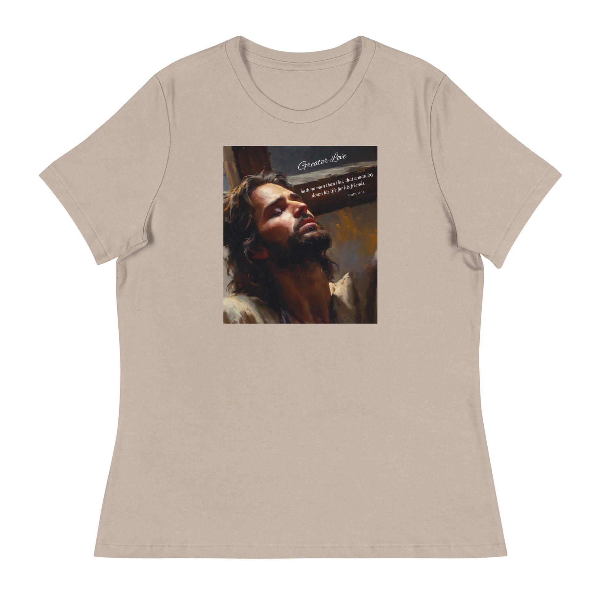 Greater Love Christian Women's T-shirt Heather Stone