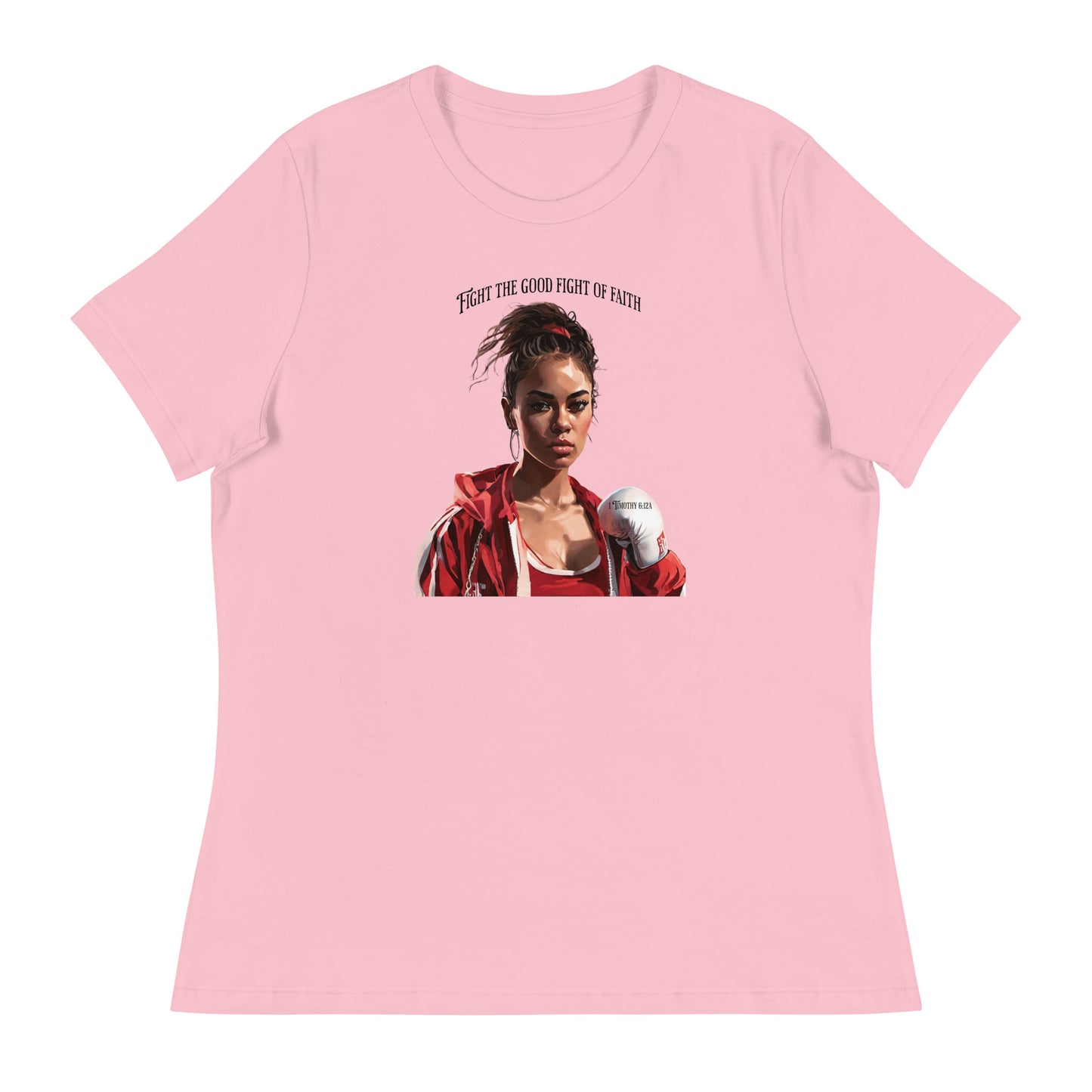 Fight the Good Fight Christian Women's Graphic T-Shirt Pink